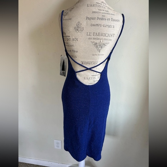 Vintage Y2K City Triangles Blue Glitter Midi Dress M Whimsigoth Fairy USA NWT - Picture 4 of 14